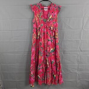 Banjanan Dress Large Iris in Woden Hedgerow Paradise Pink Tropical Maxi Resort